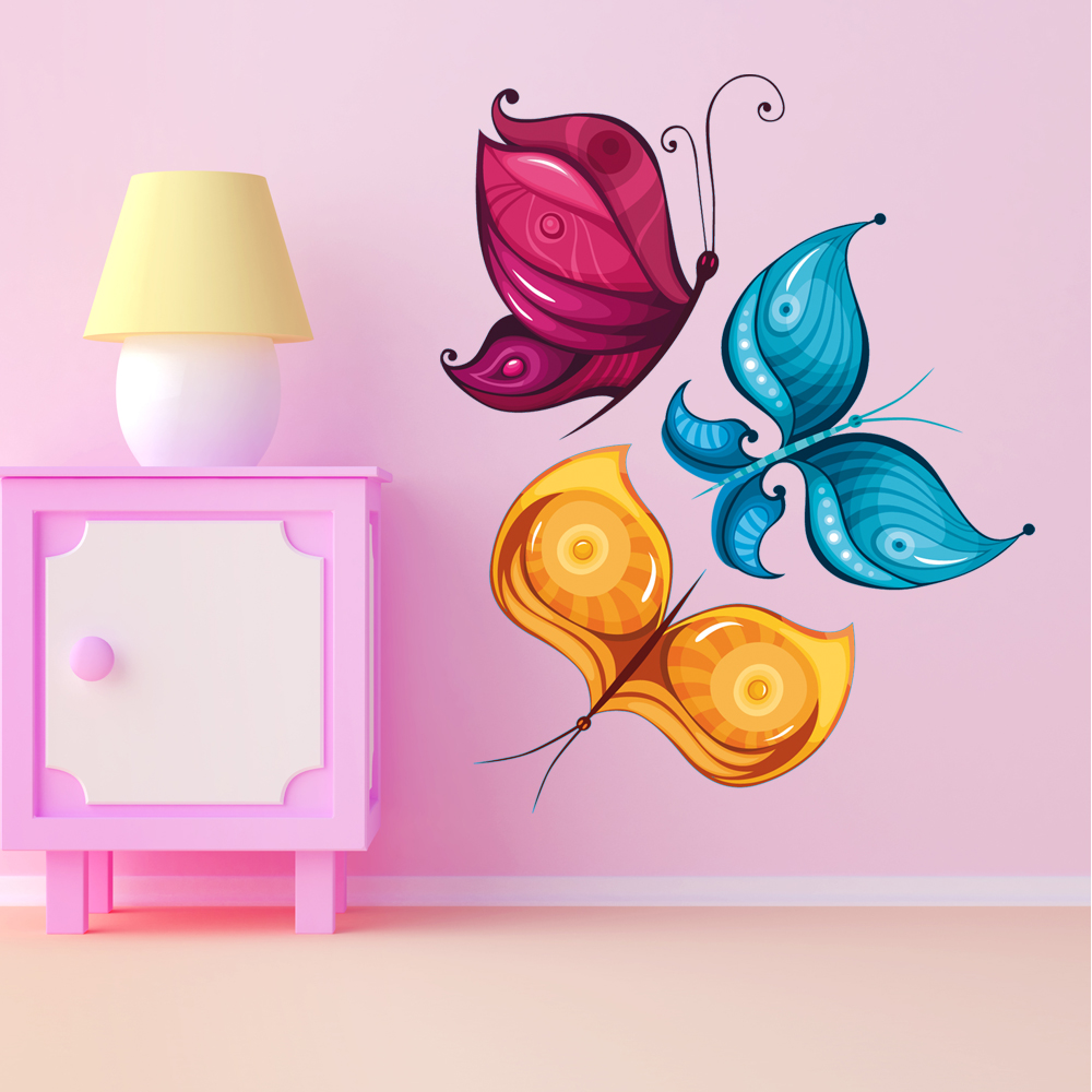 Adesivi follia : kit adesivo murale bambini 3 farfalle