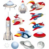 Kit Adesivo Murale bambini 9 astronave e 3 pianeti