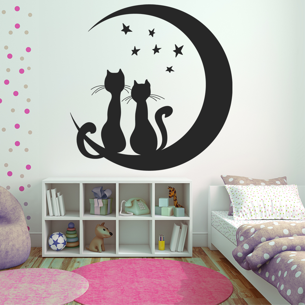 Adesivi follia : Adesivo Murale gatti luna