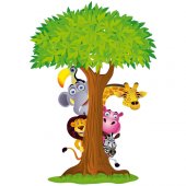 Adesivo Murale bambino albero animali