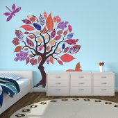 Adesivo Murale bambino albero farfalla libellula