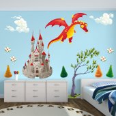 Adesivo Murale bambino drago e castello