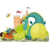 Adesivo Murale bambino drago e cavaliere