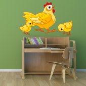 Adesivo Murale bambino gallina e pulcini