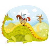 Adesivo Murale bambino paesaggio cavalieri e drago