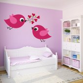 Adesivo Murale bambino uccelli innamorati