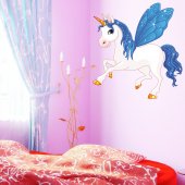 Adesivo Murale bambino unicorno ali azzurre