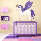 Adesivo Murale bambino unicorno ali lilla
