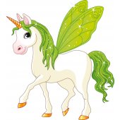 Adesivo Murale bambino unicorno ali verdi