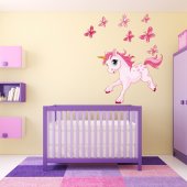 Adesivo Murale bambino unicorno farfalle