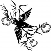 Adesivo Murale fiore uccello