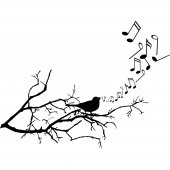 Adesivo Murale ramo uccello musica