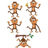 Kit Adesivo Murale bambini 5 scimmie
