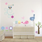 Kit Adesivo Murale bambini fiori uccelli