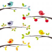 Kit Adesivo Murale bambini ramo uccelli